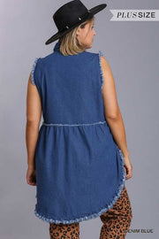 94 SV-C {Sudden Crush} Denim Frayed Hem Top PLUS SIZE XL 1X 2X