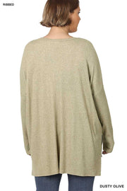 91 SLS-Z {See You There} Dusty Olive Ribbed V-Neck Top SALE!!! PLUS SIZE 1X 2X 3X