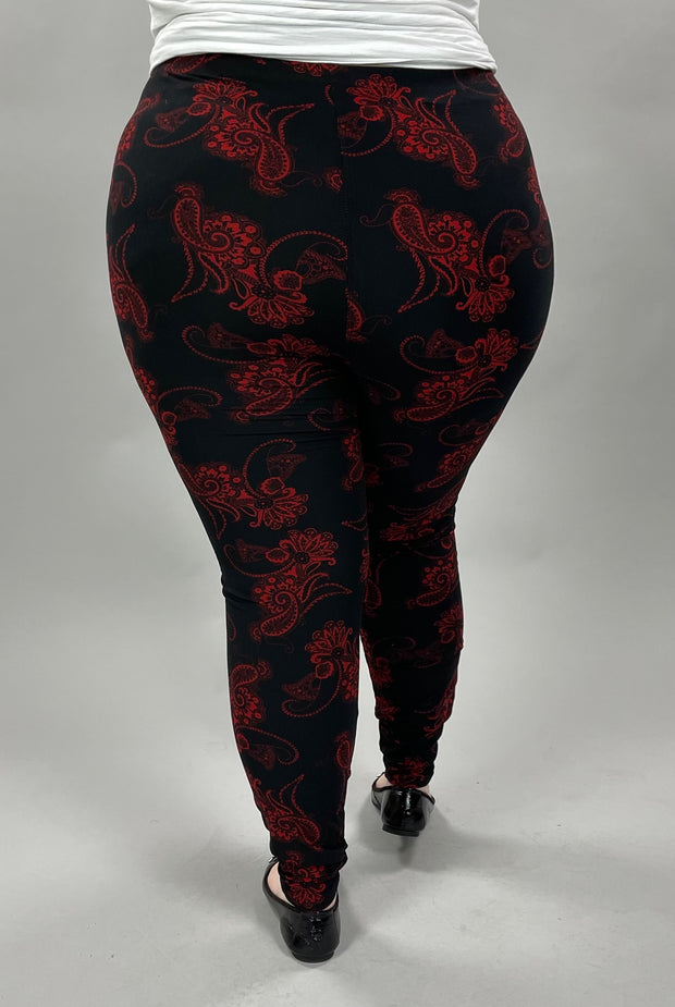 BIN 98 {Power In Paisley} Black/Red Paisley Leggings EXTENDED PLUS SIZE 3X/5X