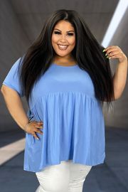 67 SSS-G {Blessed With Curvy} Spring Blue Babydoll Tunic PLUS SIZE 1X 2X 3X