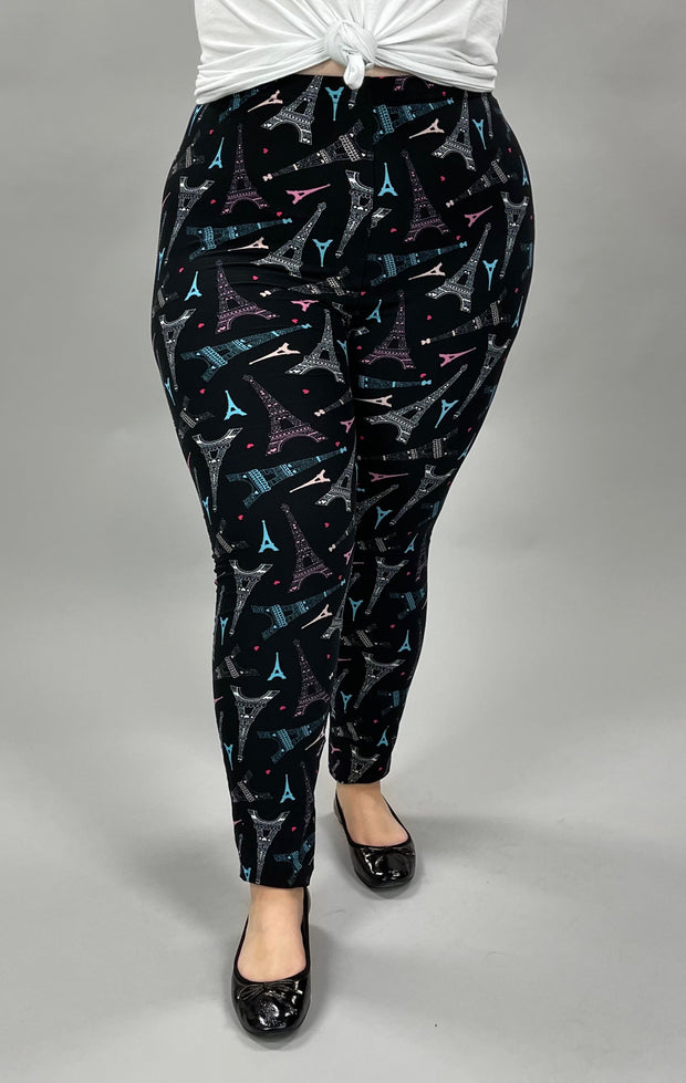 LEG-19  {Dreams of Paris} Eiffel Tower Printed Leggings EXTENDED PLUS SIZE