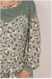 SET-A {Dressed To Chill} SALE! Sage Leopard Contrast Lounge Set PLUS SIZE XL 2X 3X