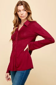 55 SLS-B {New Topic} Burgundy Button Up Top PLUS SIZE XL 2X 3X