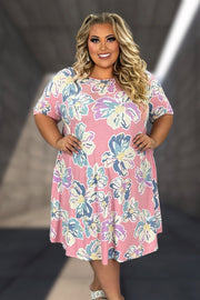 89 PSS-I {Songs of Praise} Pink Floral Printed Dress EXTENDED PLUS SIZE 4X 5X 6X