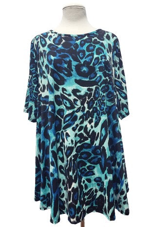 86 PSS-C {Dreaming In Teal} Teal Animal Print Top EXTENDED PLUS SIZE 3X 4X 5X