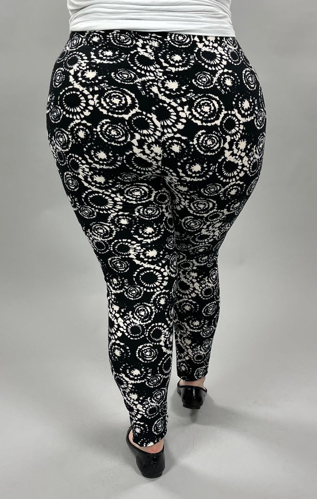 LEG-2 {Midnight Madness} Black & White Printed Leggings EXTENDED PLUS SIZE