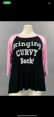 26 GT-B {Curvy Back}  Pink/Black Graphic  Tee CURVY BRAND!! EXTENDED PLUS SIZE 1X 2X 3X 4X 5X 6X