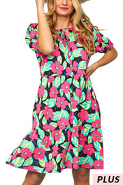 17 PSS-I {Surprise Factor} Fuchsia Floral Tiered Dress PLUS SIZE 1X 2X 3X