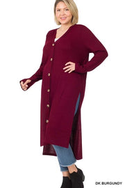 23 OT-O {Close To You} Dk. Burgundy Ribbed Button Up Duster PLUS SIZE 1X 2X 3X