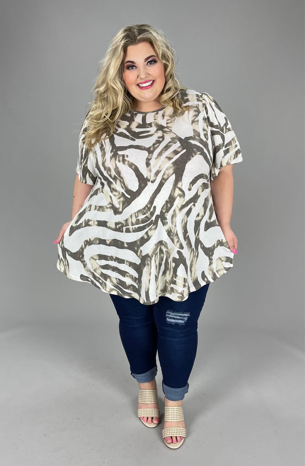 26 PSS-U {Change of Ways} Ivory/Brown Print Tunic EXTENDED PLUS SIZE 3X 4X 5X