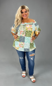 52 PSS-A {Anticipating Love} Multi-Color Print Smocked Neck Top PLUS SIZE XL 2X 3X