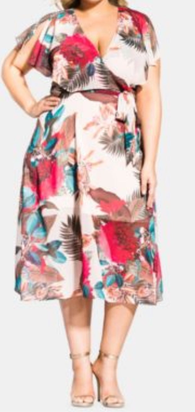 LD-D  M-109  {City Chic} Taupe Floral Dress Retail 119.50 PLUS SIZE 18W
