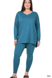 62 SET-K {Finding My Way} Teal Long Sleeve V-Neck Set PLUS SIZE 1X 2X 3X