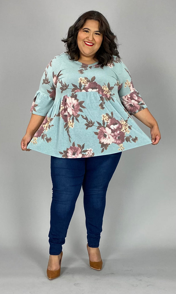 34 PSS-A {Perfectly Precious} Mint Floral Babydoll Top EXTENDED PLUS SIZE 3X 4X 5X