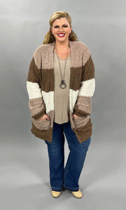 35 OT-A {Get Cozy} Mocha Brown Ivory Popcorn Cardigan PLUS SIZE XL 2X 3X