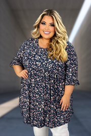93 PSS-E {Catered To Your Style} Navy Floral Babydoll Tunic EXTENDED PLUS SIZE 4X 5X 6X