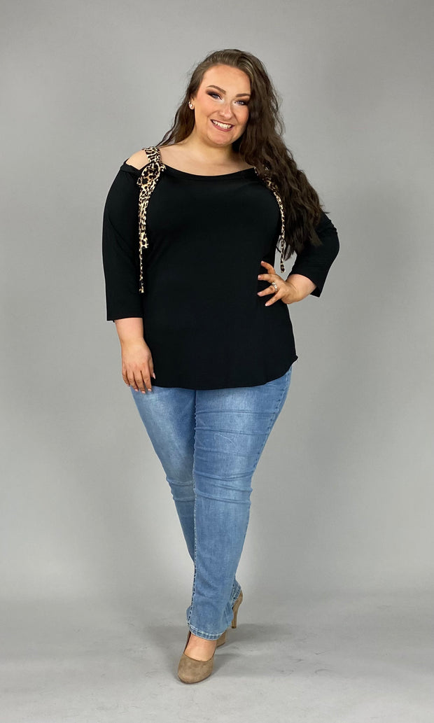 54 OS-E {Tied In leopard} Black Leopard Tied Top PLUS SIZE 1X 2X 3X