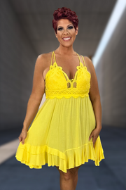 32 SV-B {Holly Sunshine} Yellow Lace Trim Sundress PLUS SIZE 1X 2X 3X