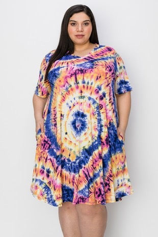 37 PSS-K {Better Than Ever} Purple Tie Dye V-Neck Dress EXTENDED PLUS SIZE 3X 4X 5X