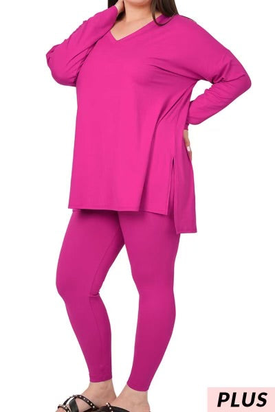 61 SET-J {Finding My Way} Magenta Long Sleeve V-Neck Set SALE!!! PLUS SIZE 1X 2X 3X