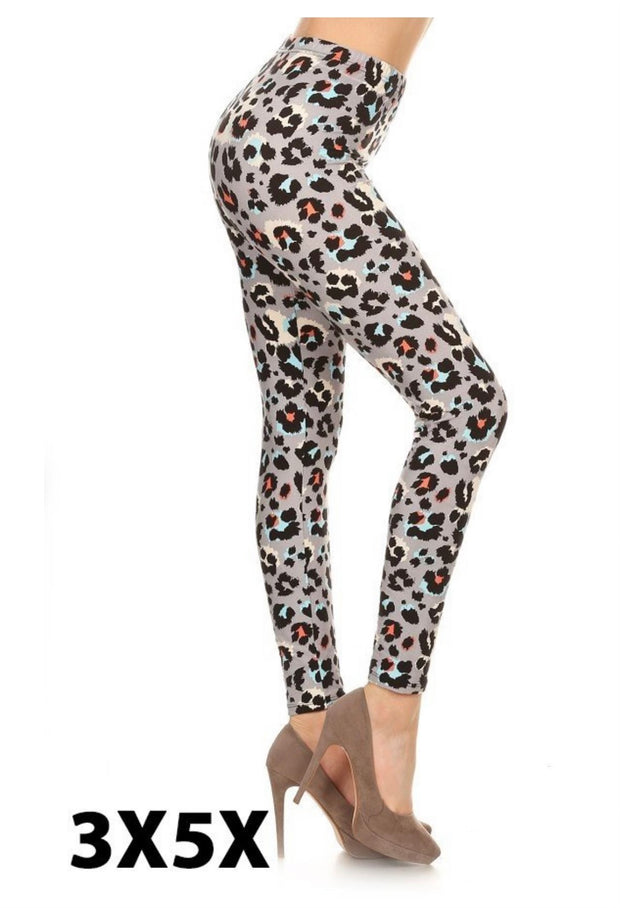 LEG-17 {The Real Thing} Gray Animal Print Leggings EXTENDED PLUS SIZE 3X/5X