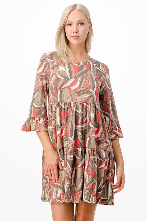 67 PQ-Z {Know What You Want} Taupe Print Tiered Dress PLUS SIZE 1X 2X 3X