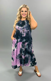 LD-B {Calming Vibes} Navy/Lavender Tie Dye Sleeveless Dress PLUS SIZE 1X 2X 3X SALE!!