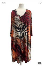 99 PQ-Z {Electric Nights} Red Animal Print V-Neck Dress EXTENDED PLUS SIZE 3X 4X 5X