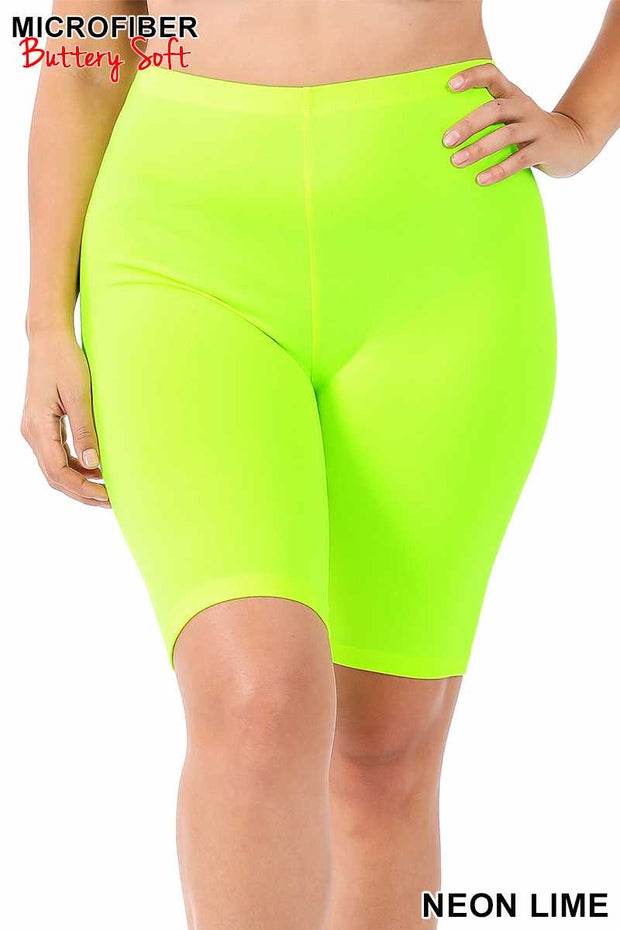 LEG -98   {Adventure Unlimited} Neon Lime Biker Shorts PLUS SIZE 1X 2X 3X