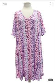 64 PSS-R [Perfect Spot} Pink Animal Print V-Neck Dress EXTENDED PLUS SIZE 3X 4X 5X