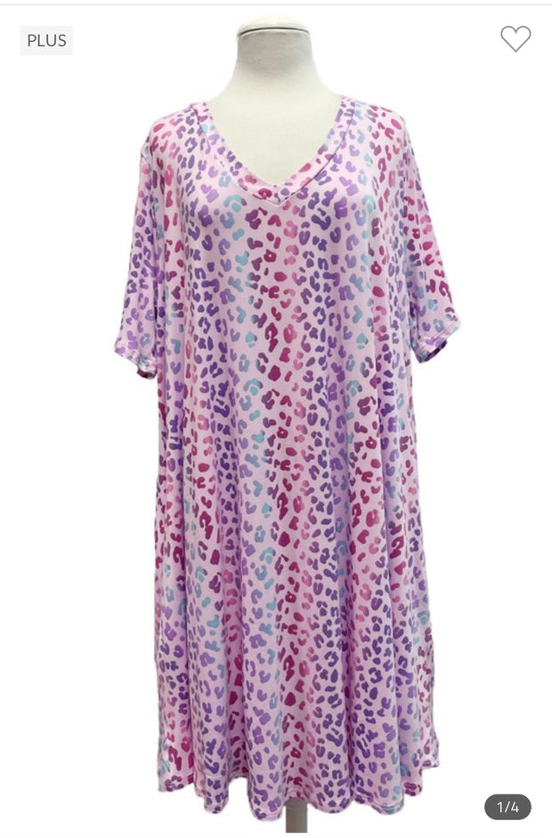 64 PSS-R [Perfect Spot} Pink Animal Print V-Neck Dress EXTENDED PLUS SIZE 3X 4X 5X