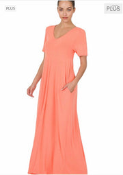 LD-P {Evolving Love} CORAL V-Neck Maxi Dress PLUS SIZE 1X 2X 3X