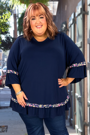 73 CP-C {Never Ending Story} NAVY Tunic w/Floral Contrast CURVY BRAND!!!  EXTENDED PLUS SIZE 4X 5X 6X