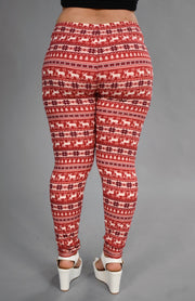 LEG-27 Happy Holidays Red Snowflake/Deer Leggings SALE!!! X-PLUS