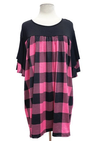 55 CP {Would You Believe} Black/Fuchsia Plaid Print Top EXTENDED PLUS SIZE 3X 4X 5X