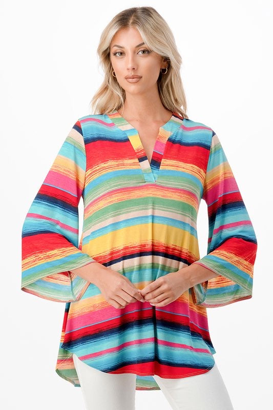 53 PQ-R {On The Right Track} Multi-Color Stripe Print Top  PLUS SIZE 1X 2X 3X