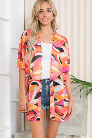 78 OT-A Happiness Is A Choice) Fuchsia Print Kimono FLASH SALE!!