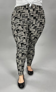 LEG-14  {Touch Of Black} Ivory/Black Print Leggings EXTENDED PLUS SIZE 3X/5X