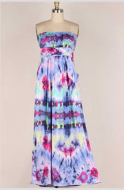 LD-V { Watercolor Wonder Strapless Multi-Color Long Dress PLUS SIZE 1X 2X 3X