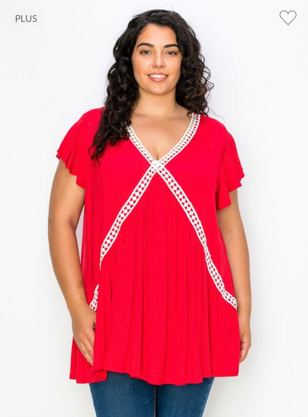 76 CP-B {From One Curvy To Another} Red V-Neck Top CURVY***SALE*** BRAND!!! EXTENDED PLUS SIZE 3X 4X 5X 6X