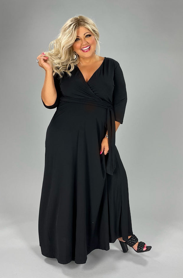 LD-V {True Beauty} Black Maxi ***SALE***Dress W/Belt PLUS SIZE 1X 2X 3X