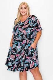 12 PSS-D {Marvel At You} Black Paisley Print V-Neck Dress EXTENDED PLUS SIZE 3X 4X 5X