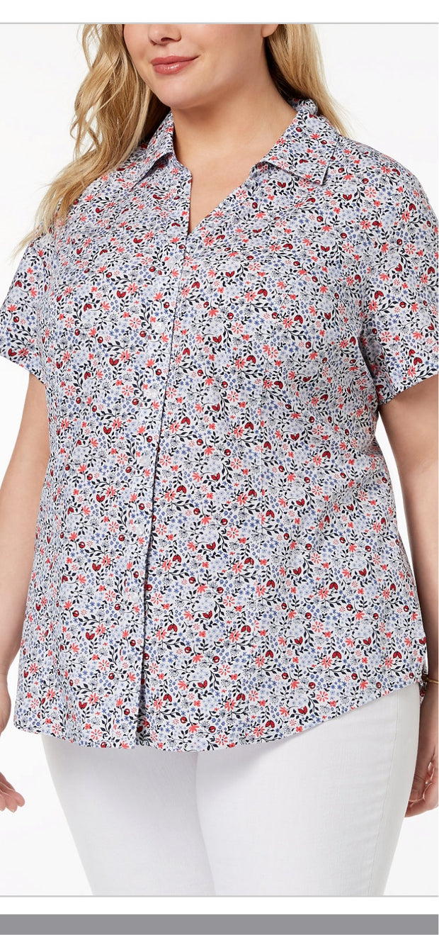 PSS-A  M-109 {Karen Scott} Blue Floral Print Top Retail $46.50 ***FLASH SALE***