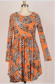 28 OR 37 PLS-C {Caught Up}  Orange Leopard Babydoll Dress PLUS SIZE 1X 2X 3X