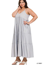 LD-U {Celebrate You} Lt. Grey Tiered Spaghetti Strap Dress PLUS SIZE 1X 2X 3X