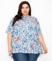 65 PSS-C {Unwind In Style} Blue Tie Dye Top EXTENDED PLUS SIZE 3X 4X 5X