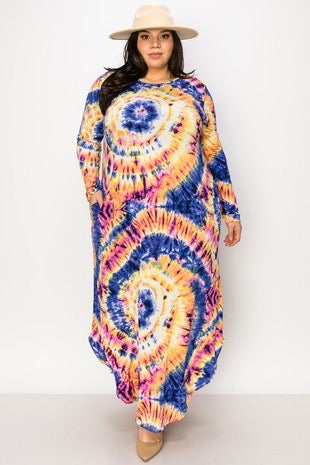 LD-O {The Wonder Of It All} Multi-Color Tie Dye Maxi Dress PLUS SIZE 3X 4X 5X