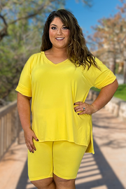 53 SET-X {Set The Curvy} Yellow V-Neck Short Set PLUS SIZE 1X 2X 3X