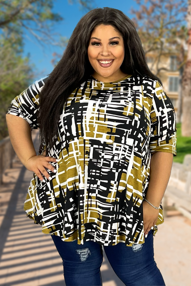 91 PSS-F {All In A Look}  SALE!! Black/Ivory Print Top EXTENDED PLUS SIZE 3X 4X 5X