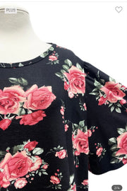 27 PSS-G {Floral Memories} Black Floral Short Sleeve Top EXTENDED PLUS SIZE 3X 4X 5X